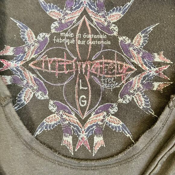 Free People Intimately Sz L Y2K Style Slouchy Hoodie Sweatshirt 3/4 Sleeve Black - Picture 13 of 16